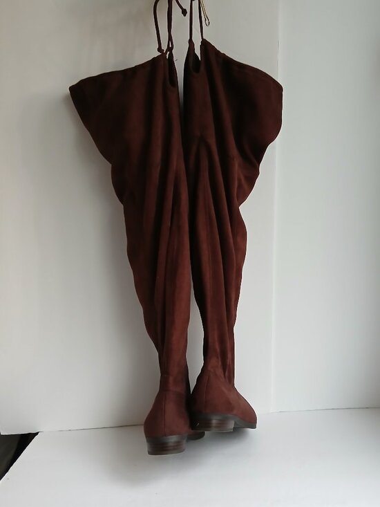 Brown Suede Wide Calf Flat Over the Knee Boot Side Zip TieTop NWOB Sz8.5 WW - Picture 4 of 15